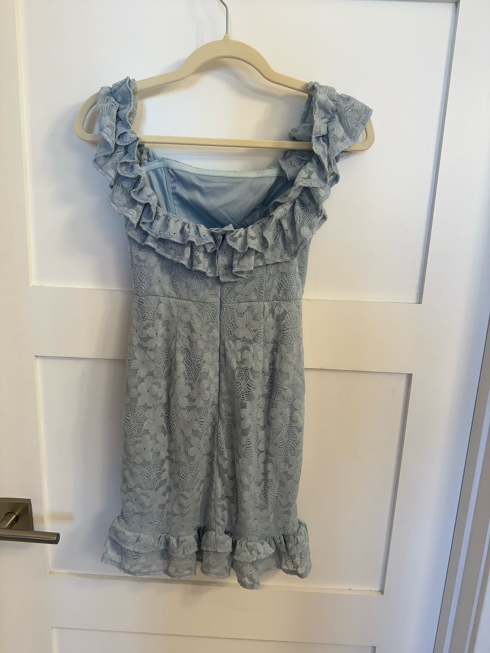 Selfie Leslie Verona Off-Shoulder Lace Overlay Mini Dress Blue - Picture 4 of 5